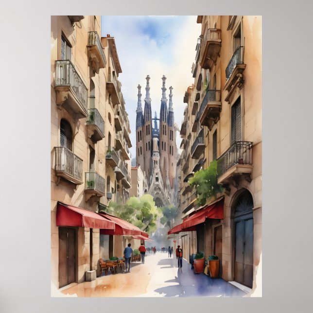 Barcelona watercolor art poster (Front)