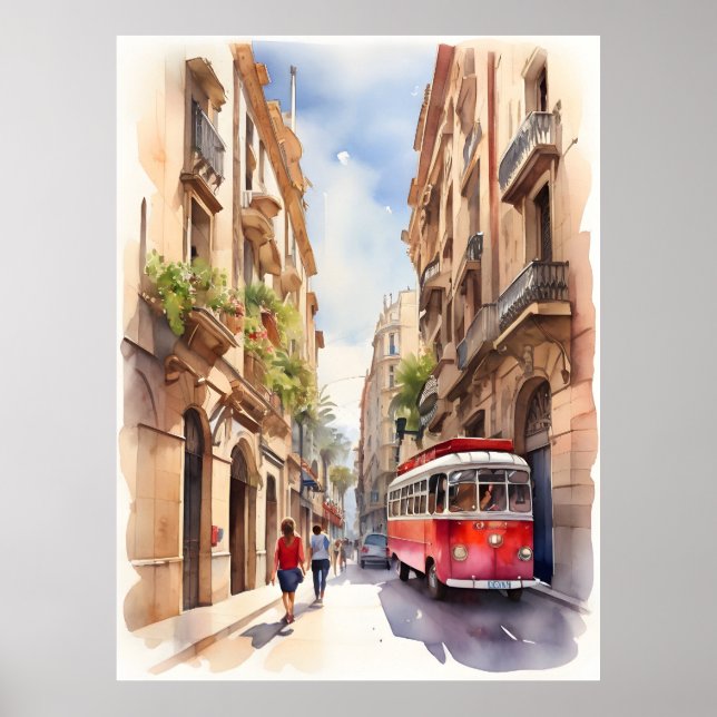 Barcelona watercolor art poster (Front)