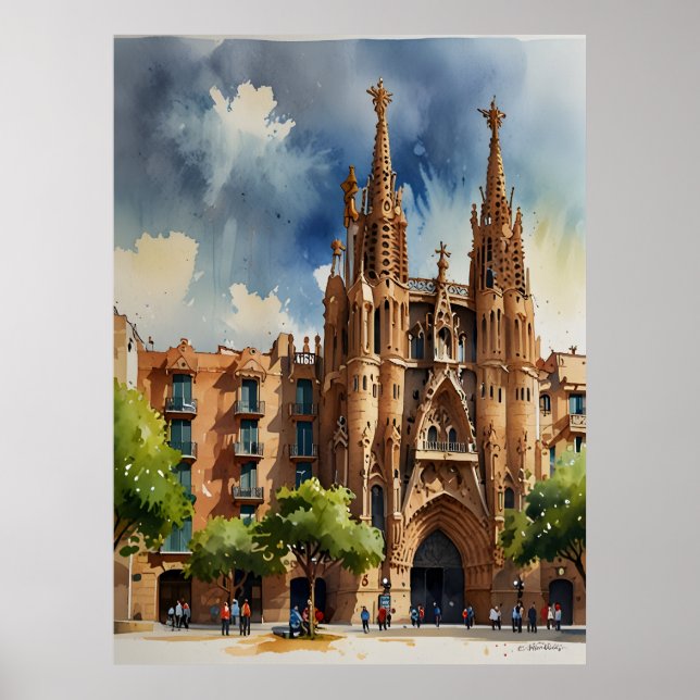 Barcelona watercolor art poster (Front)