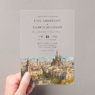 Barcelona Watercolor Destination Wedding Acrylic Invitations