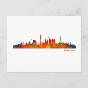Barcelona watercolor skyline v01 postcard