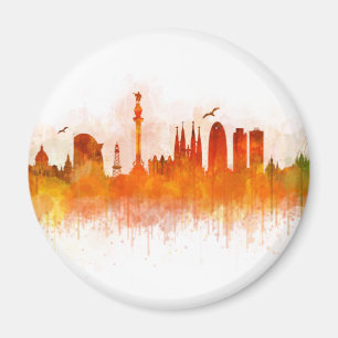 Barcelona watercolor Skyline v03 Magnet