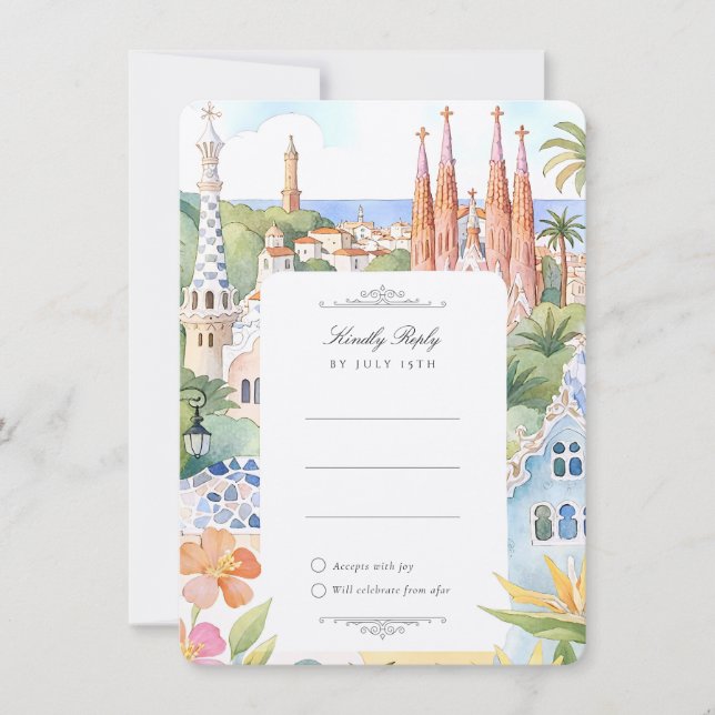 Barcelona Wedding RSVP Invitation Card (Front)