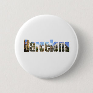 Barcelona with tourist attractions in letters 6 cm round badge