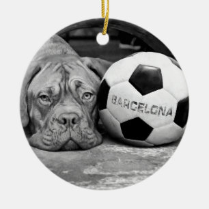 Barcelona's soccer fanatic dog. Barcelona, Spain Ceramic Tree Decoration