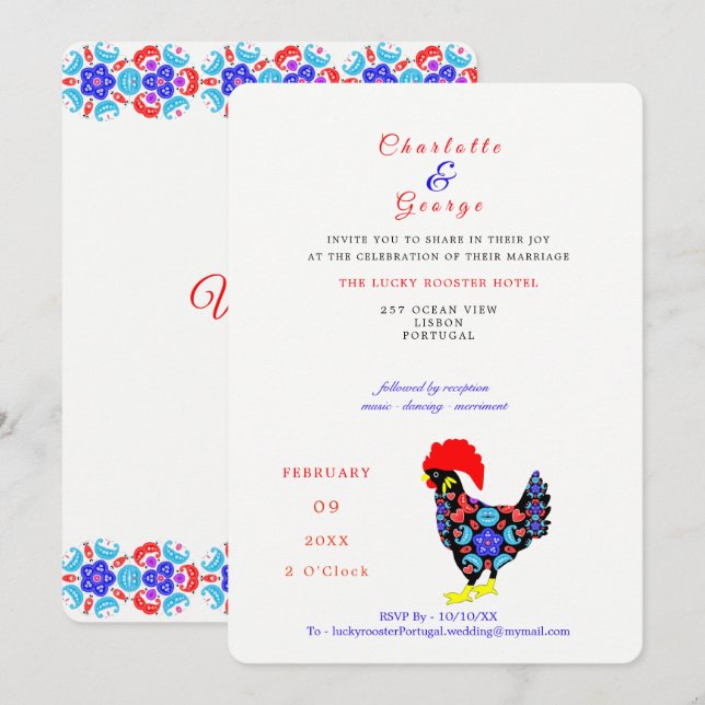 Barcelos Rooster Portuguese National Emblem Invitation (Front/Back)