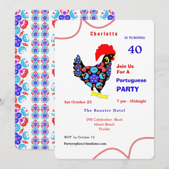 Barcelos Rooster Portuguese Party Theme Invitation (Front/Back)