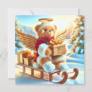 Bärchen Plüschbär auf Schlitten mit Geschenken Card
