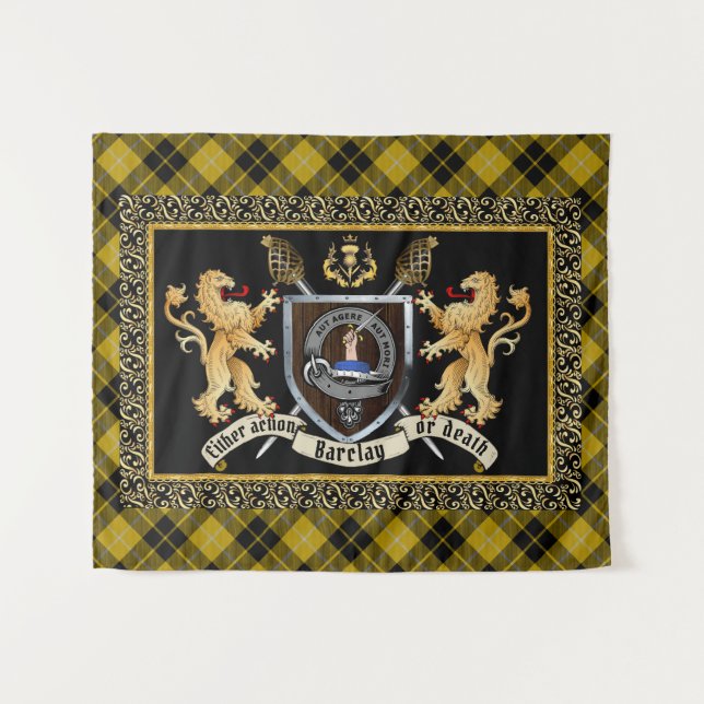 Barclay Clan Badge & Motto w/Lions  Tapestry (Front (Horizontal))