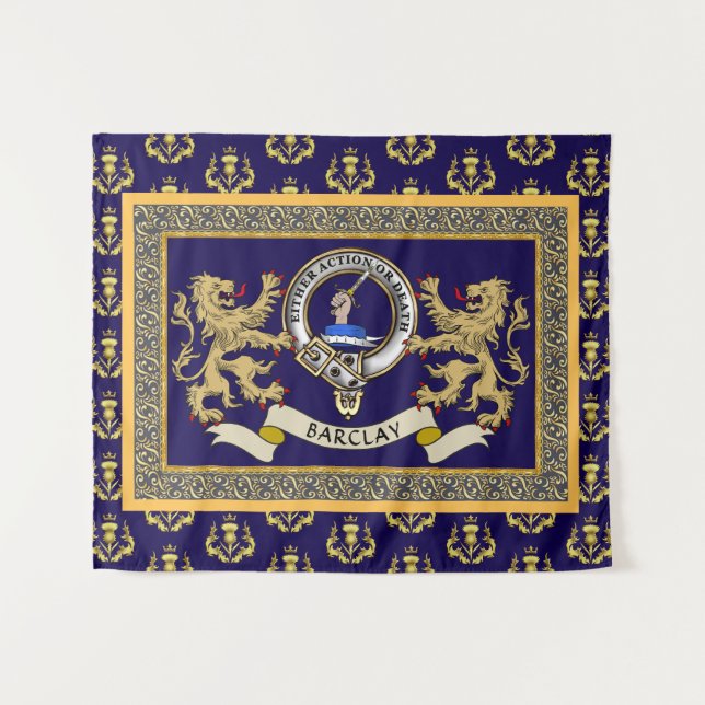 Barclay Clan Badge Personalised Blue Tapestry (Front (Horizontal))