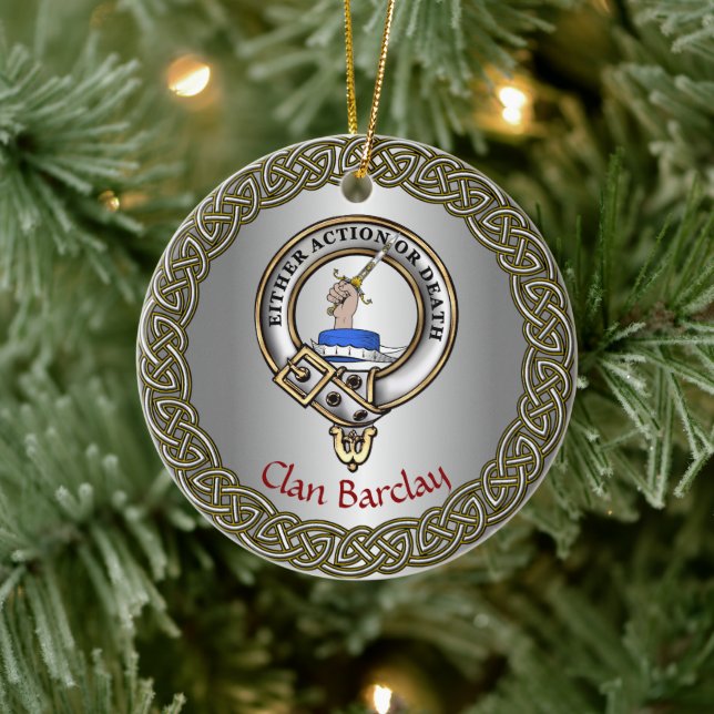 Barclay Clan Badge/Tartan Thistle Personalised Ceramic Tree Decoration (Tree)