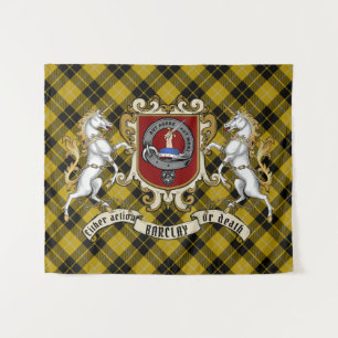 Barclay Clan Badge & Unicorns w/Tartan  Tapestry