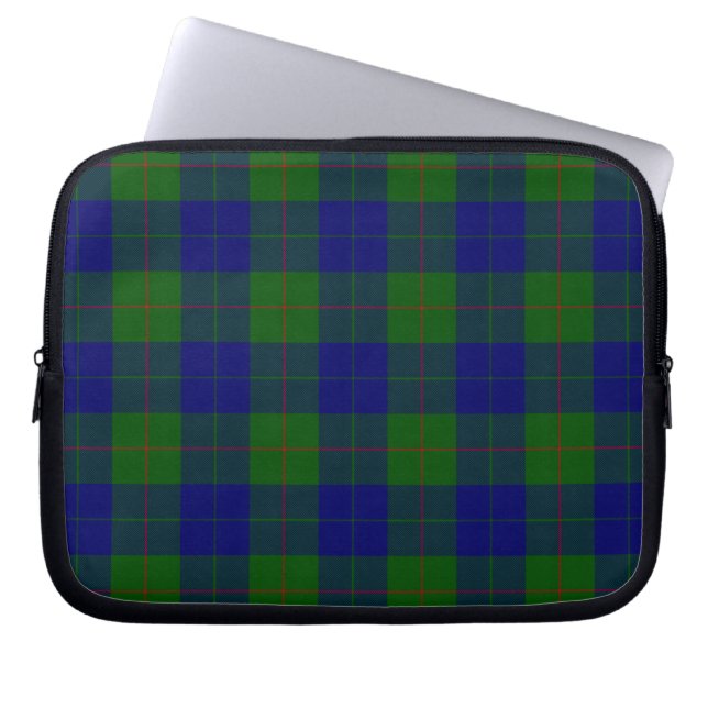 Barclay clan tartan blue green plaid laptop sleeve (Front)