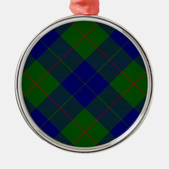 Barclay clan tartan blue green plaid metal tree decoration (Front)