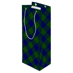 Barclay clan tartan blue green plaid wine gift bag