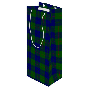 Barclay clan tartan blue green plaid wine gift bag