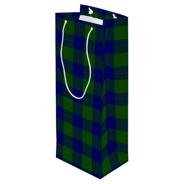 Barclay clan tartan blue green plaid wine gift bag (Back Angled)