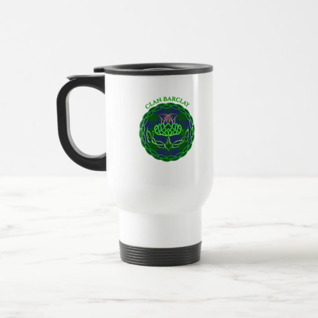 Barclay Scottish Tartan Celtic Thistle Travel Mug (Left)