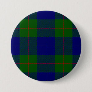 Barclay tartan blue green plaid 7.5 cm round badge