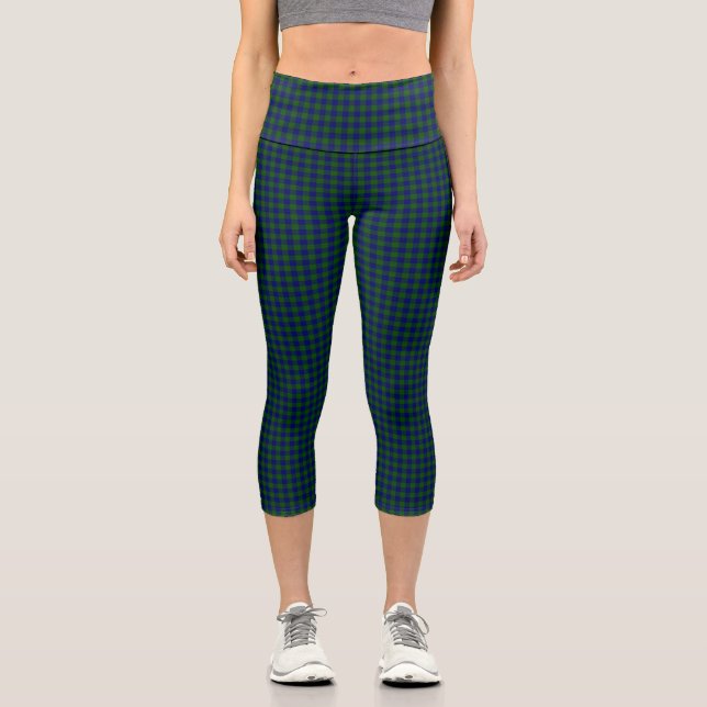 Barclay tartan blue green plaid capri leggings (Front)