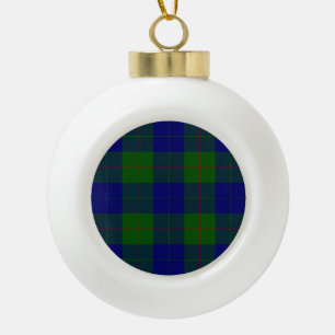 Barclay tartan blue green plaid ceramic ball christmas ornament