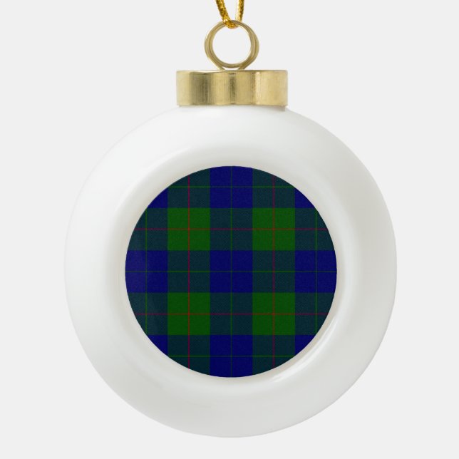 Barclay tartan blue green plaid ceramic ball christmas ornament (Front)