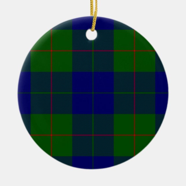 Barclay tartan blue green plaid ceramic tree decoration (Front)