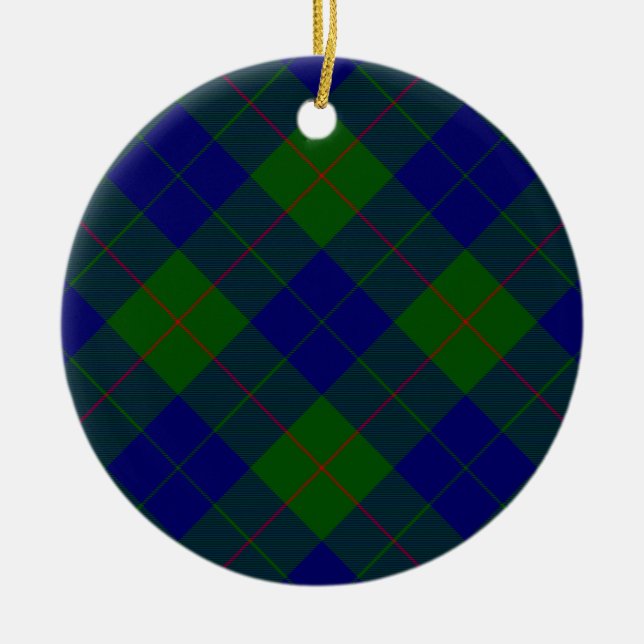 Barclay tartan blue green plaid ceramic tree decoration (Front)
