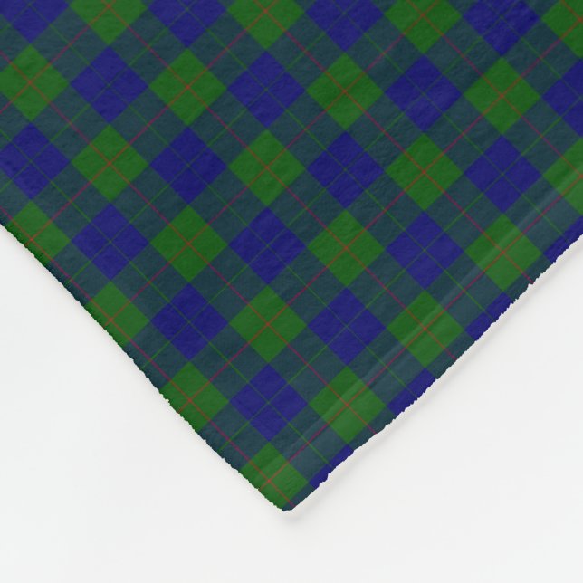 Barclay tartan blue green plaid fleece blanket (Corner)