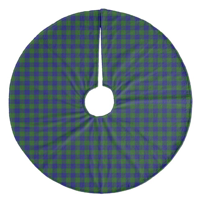 Barclay tartan blue green plaid fleece tree skirt (Front)