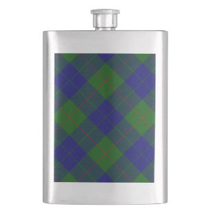 Barclay tartan blue green plaid hip flask