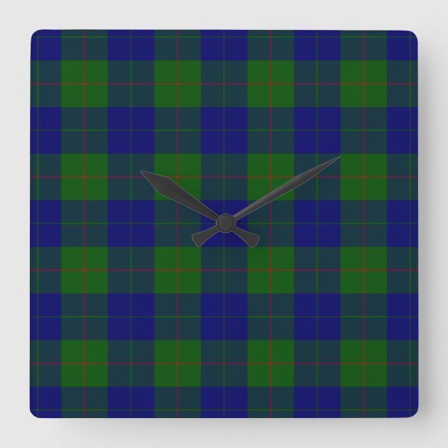Barclay tartan blue green plaid square wall clock (Front)