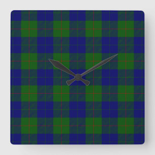 Barclay tartan blue green plaid square wall clock