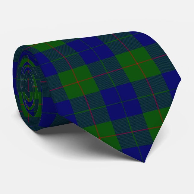 Barclay tartan blue green plaid tie (Rolled)