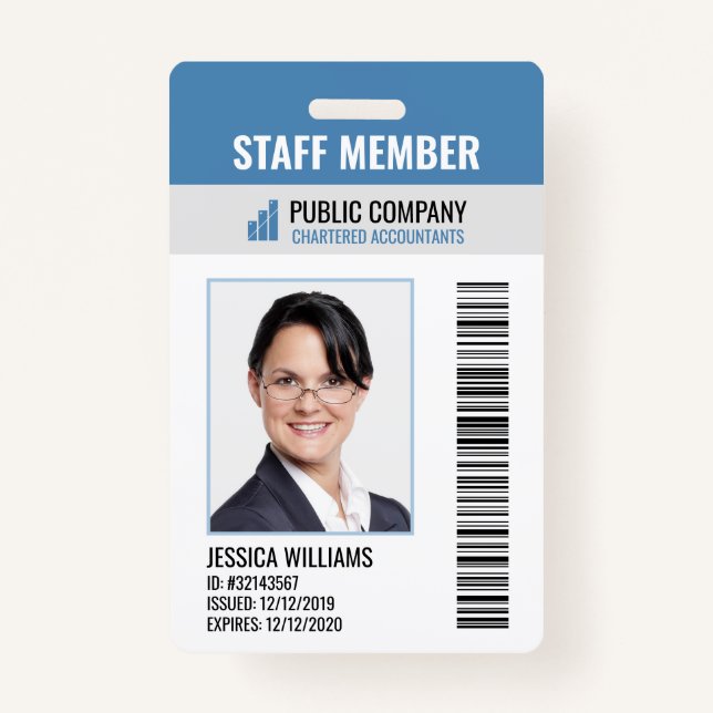 Barcode Company Logo Photo Employee ID Badge (Front)
