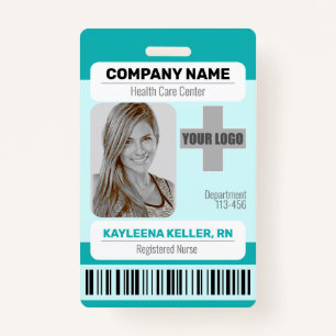 Barcode ID Photo Template Teal Green Medical Staff ID Badge