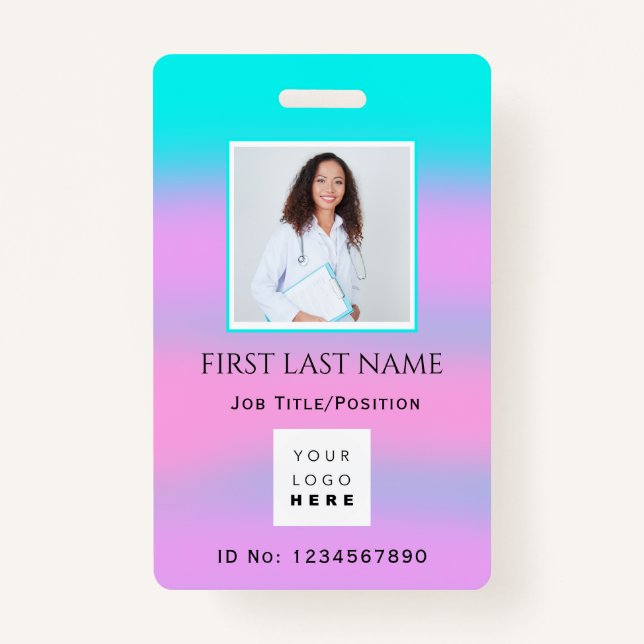 Barcode Photo IDNumber Therapy Nurse Doctor Health ID Badge (Front)