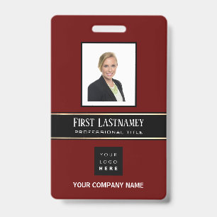 Barcode Photo Name ID Card Vertical Gold Burgundy Badge
