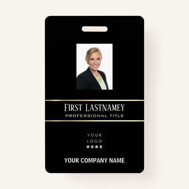 Barcode Photo Name ID Card Vertical Gold Frame ID Badge (Front)