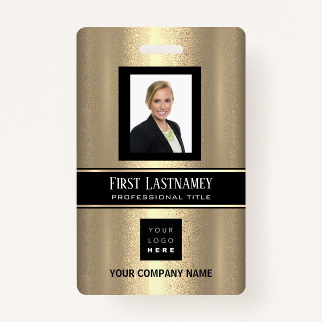 Barcode Photo Name ID Card Vertical Gold Frame ID Badge (Front)