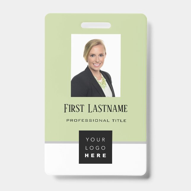 Barcode Photo Name ID Card Vertical Grey Mint Badge (Front)