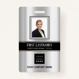 Barcode Photo Name ID Card Vertical Metal Grey ID Badge