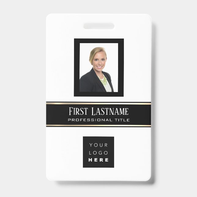 Barcode Photo Name ID Card Vertical Modern Badge (Front)