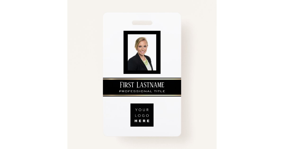 Barcode Photo Name ID Card Vertical Modern ID Badge Zazzle