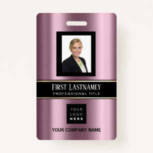 Barcode Photo Name ID Card Vertical Purple Gold ID Badge