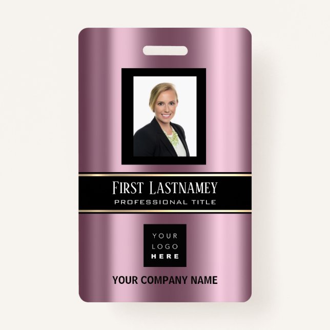 Barcode Photo Name ID Card Vertical Purple Gold ID Badge (Front)