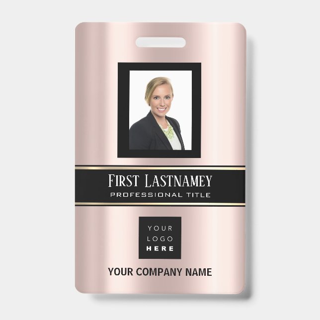Barcode Photo Name ID Card Vertical Rose Gold VIP Badge (Front)