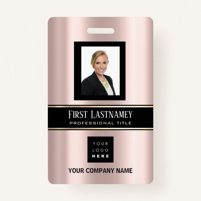 Barcode Photo Name ID Card Vertical Rose Gold VIP ID Badge (Front)