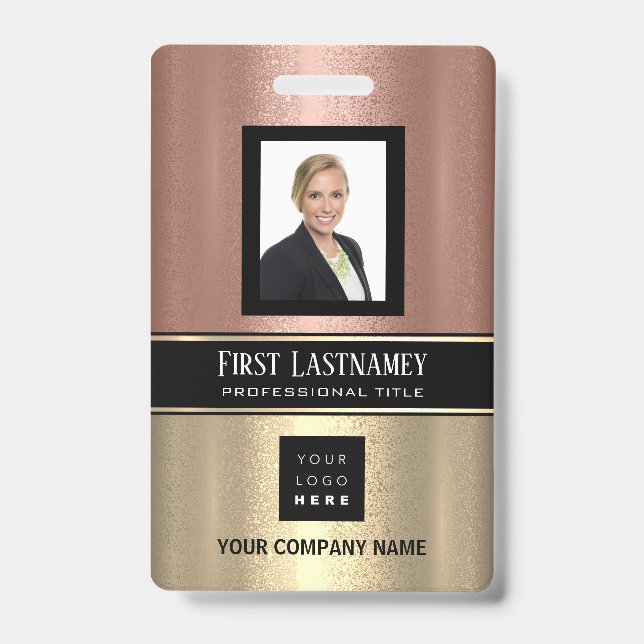 Barcode Photo Name ID Card Vertical Rose Stripes Badge (Front)