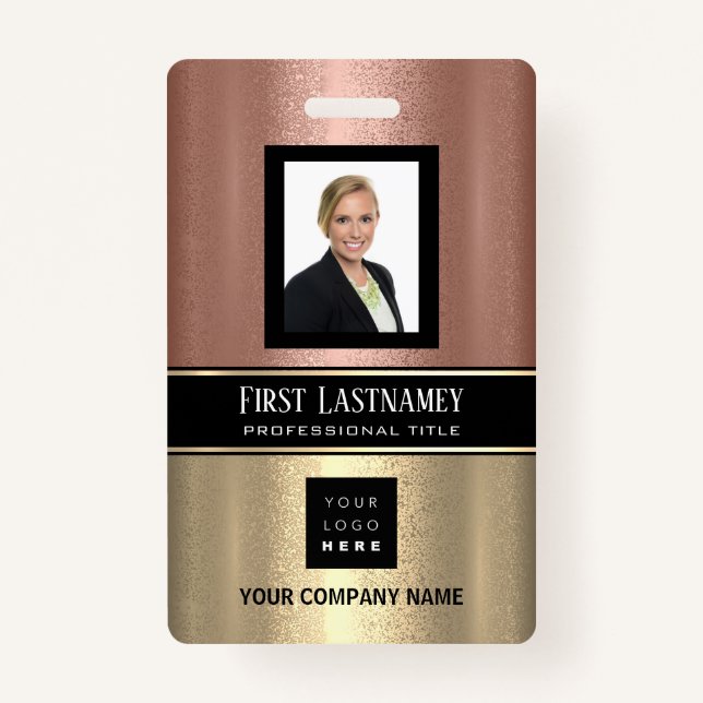 Barcode Photo Name ID Card Vertical Rose Stripes ID Badge (Front)